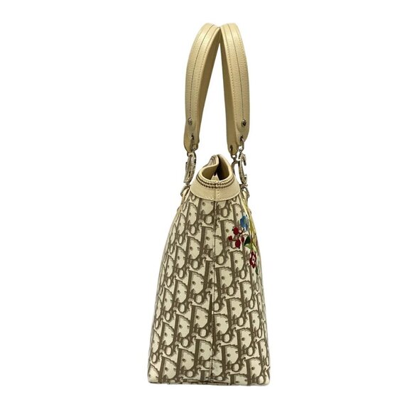 Auth DIOR/ChristianDior Flower,Trotter - Cream Dark Brown Multi Canvas Leather - Picture 5 of 16